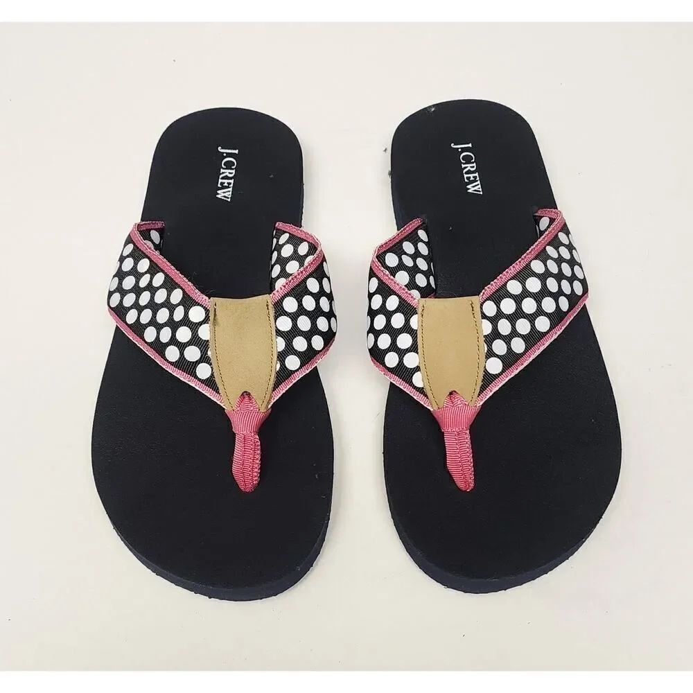 J.Crew Polka-Dots Flip-Flop Thong Sandal Shoes Size US 5 Black/White